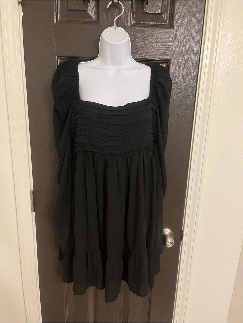 Abercrombie and Fitch Poplin Puff-Sleeve Square-Neck Mini Dress